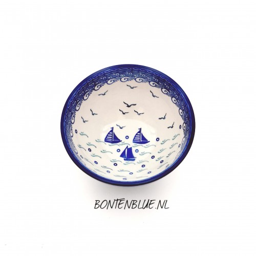 206 Bunzlau Kom op voet S Ø 14,5 cm decor 2987X Bootjes