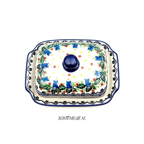 295 Bunzlau Dish for butter L decor Unikat 4273X Kerst