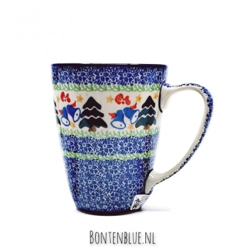 D05 Bunzlau Mug with ear 300  ml decor 1756X Kerst