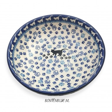 B91 Bunzlau Serveer schaal L Ø 22,5 cm decor 1771X Poes