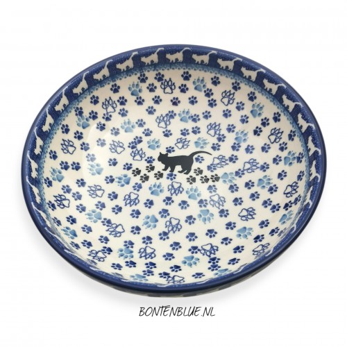 B91 Bunzlau Serveer schaal L Ø 22,5 cm decor 1771X Poes