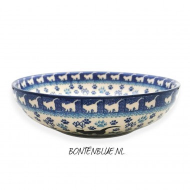 B91 Bunzlau Serveer schaal L Ø 22,5 cm decor 1771X Poes