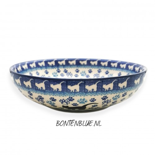 B91 Bunzlau Serveer schaal L Ø 22,5 cm decor 1771X Poes