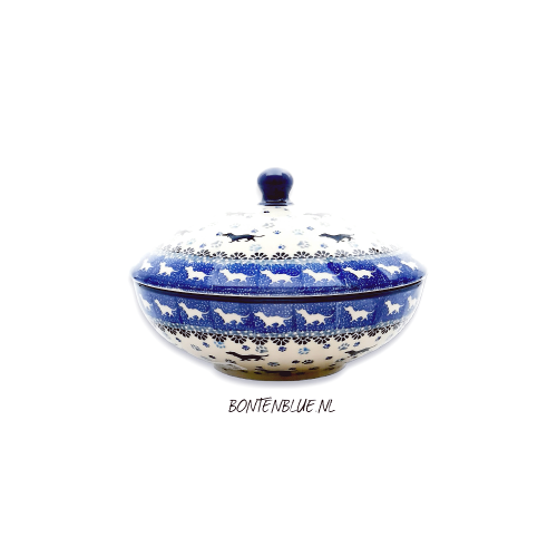 C55 Bunzlau schaal met deksel decor 2151X Teckel C55 Bunzlau schaal met deksel decor 2151X Teckel