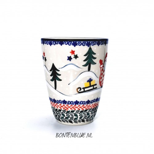 D05 Bunzlau Mug with ear 300 ml decor Unikat 5001X Kerst