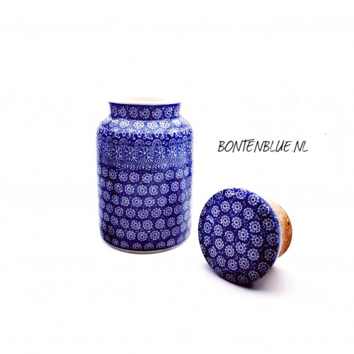 E30 Bunzlau voorraadpot with a cork lid 1 Liter decor 884 Lace