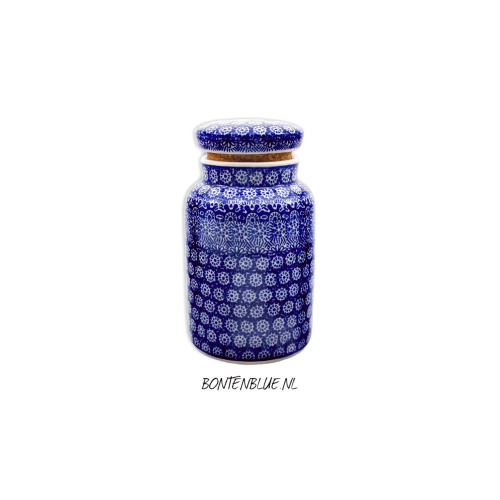 E30 Bunzlau voorraadpot with a cork lid 1 Liter decor 884 Lace