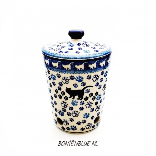 F36 Bunzlau Knoflook- / uienpot 0,9 Liter decor 1771X Zwarte poes F36 Bunzlau Knoflook- / uienpot 0,9 Liter decor 1771X Zwarte poes